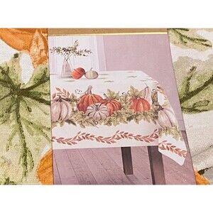 From The Hearth Oblong 60 x 84  100% Cotton Fall Harvest Pumpkins Tablecloth